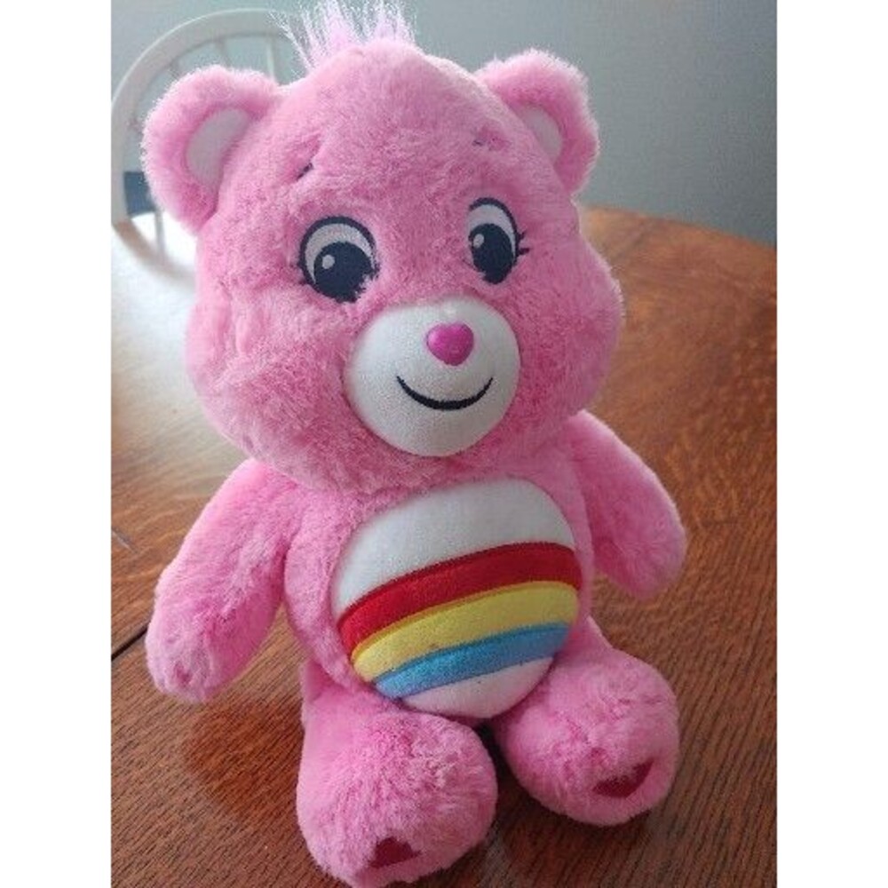 Care Bears Cheer Bear Plush Pink Rainbow Tummy Symbol 14" Medium 2020
